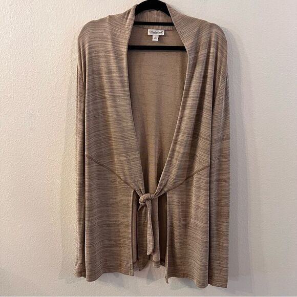 Coldwater Creek Cardigan Sweater Travel Knit Size Large Tan Tie Front - Picture 1 of 6